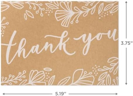 Hallmark Bulk Wedding Thank You Cards, 100-Pack (Kraft, Flowers)