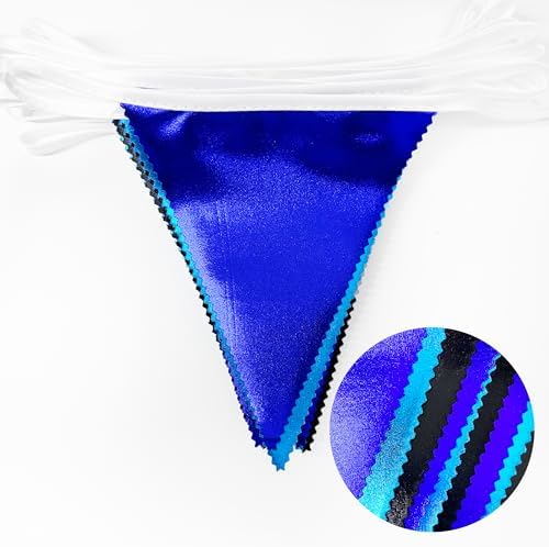 Black Blue Party Decorations Metallic Fabric Triangle Pennant Banner Flag Bunting Garland for Video Game Nautical Birthday Graduations Retirement Wedding Bachelorette Outdoor Holiday Party Supplies
