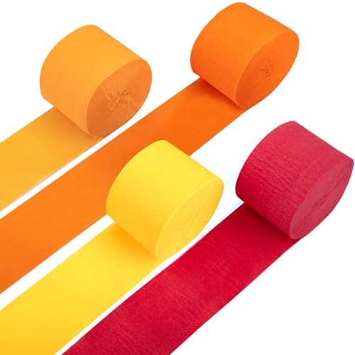 Orange Streamers Party Decorations, 8 Rolls Red Orange Yellow Crepe Paper Streamers for Fall Thanksgiving Party Decorations, Birthday & Home Backdrop Decorations