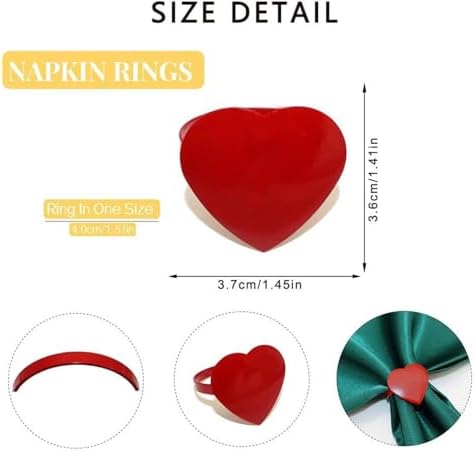 6 PCS Love Heart Valentine's Day Napkin Rings, Metal Napkin Holders, Mother's Day Wedding Valentine's Day Dinner Home Table Decorations Party Supplies