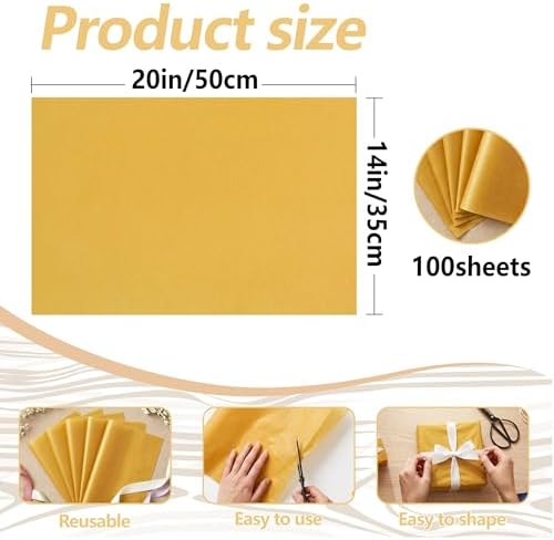 Bobobag 100 Sheets Harvest Gold Tissue Paper 20"X14" Tissue Paper for Gift Bags, Gift Wrapping Tissue, Christmas Tissue Paper Anniversary Holiday Decoration Arts Craft