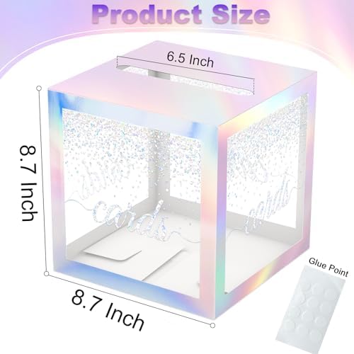 Clear Iridescent Card Box for Party, Blinking Silver Foil Gift Cards Receiving Box Holder for Wedding, Bridal Shower, Graduation, Birthday, Retirement, Baby Shower, Anniversaries Party Decorations