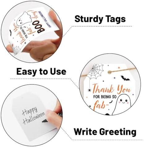 Alynta Halloween Tags with String 50Pcs Happy Halloween Paper Gift Tags