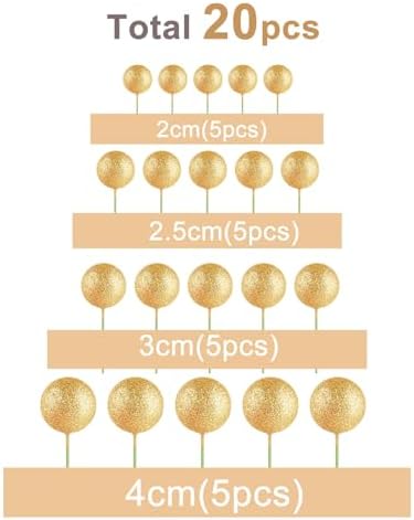 ASTARON 20 Pcs Glitter Gold Balls Cake Topper Decorations for Birthday Cake