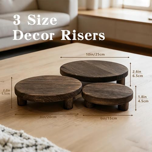 6"/8"/10" 3pcs Unfinished Rustic Wood Stands - Wooden Round Riser - Plant Risers Stand for Decor Display