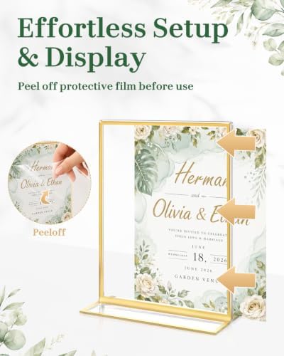 12 Pack 5x7 Inch Acrylic Sign Holders with Gold Border for Table Number