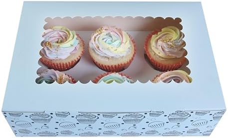 Cupcake and Muffin Boxes (Pack of 20), Fits 6 Treats comes with Insert trays, Tags and Twine (Blue)