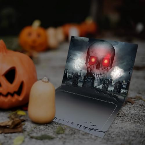 3D Greeting Pop Up Halloween Card with light and music, For Kids, Friend, Boyfriend, Girlfriend, Husband, Him, Women - Skull, Trick Or Treat, Ghost, Pumpkin Envelope