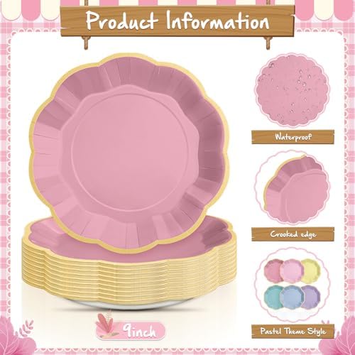 72 Pcs Pastel Paper Plates 9 Inch Disposable