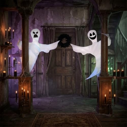 Anditoy 2 Pack 53" Halloween Hanging Ghost Decorations Bendable Halloween Tree Wrap Ghosts for Indoor Outdoor Yard Tree Garden Porch Halloween Decor Party Supplies