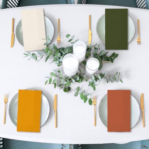 Whaline 120Pcs Modern Boho Guest Napkins Sage Green Pink Orange Brown Paper Napkins Disposable Hand Napkin Towel for Autumn Harvest Thanksgiving Bride Wedding Baby Shower Party Supplies
