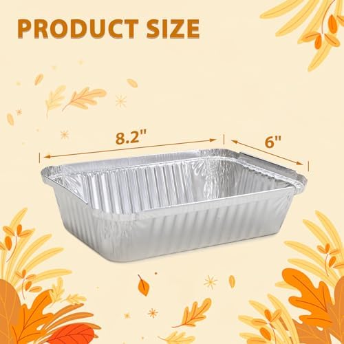 Thanksgiving 8x6 Disposable Aluminum Foil Pans with Lids 40 Pack, Turkey Pumpkins Maple Leaf Small Cake Pans, Food Containers for Baking, Cooking, Roasting, Heating or Steam Table