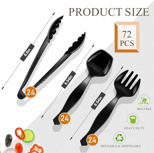 Mwellewm 72Pcs Plastic Serving Utensils Set, Disposable Spoons Tongs Forks (Pack of 2)
