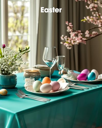Pureegg Plastic Table Cloth Disposable 54x108 Inch 10 Pack, Teal