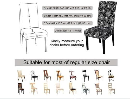 Halloween Chair Covers for Dining Room Set of 4 Halloween Dining Chair Protectors 4 Pcs Stretch Removable Washable Chair Slipcovers 4 Pack for Scary Home and Party Decor