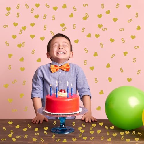 INNORU Number 5 Confetti Gold Glitter, Happy 5th Birthday Table Confetti, Five Years Paper Scatter, 5th Anniversary Cheers to 5 Years Party Table Decorations Confetti, 120pcs