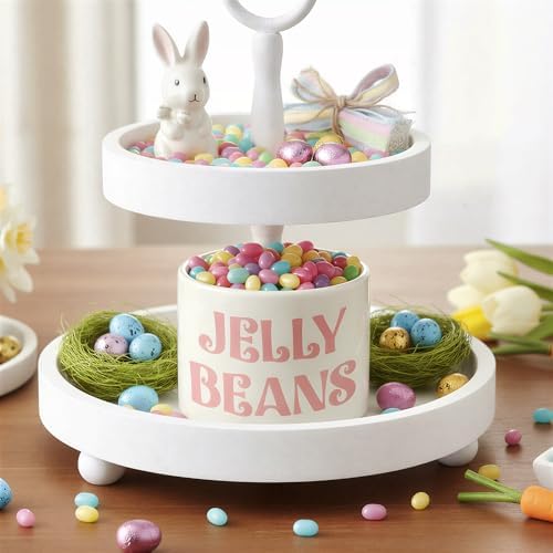 Easter Candy Dish Cauldron - Mini Ceramic Candy Bowl Tiered Tray Centerpiece Decoration, Easter Snack Serving Bowl Table Wishes Accents for Party Birthday Home Kitchen Events (Jelly Beans)