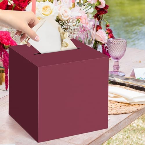 Hooqict Burgundy Card Box with Slot 9.1" Money Gift Card Box for Graduation, Wedding, Reception, Party, Birthday, Retirement, Raffle Box Envelope Ticket Holder