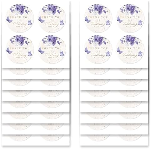 Mobiusea Creation Purple Floral Thank You for Celebrating with Us Stickers | Gold Foil Wedding Favor Stickers | 60pcs Waterproof 2" Thank You Labels for Baby Shower, Bridal Shower, Parties (Pack of 2)