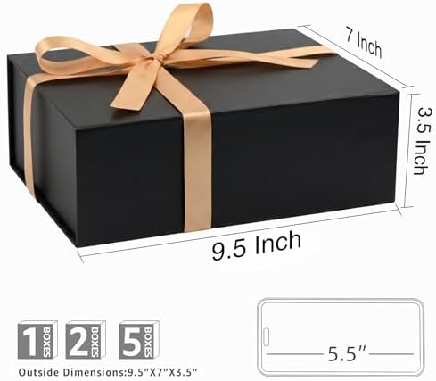LIFELUM Black Magnetic Gift Box for Birthday Presents, 9.5"x7"x3.5"