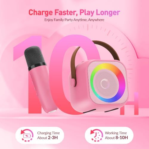Mini Karaoke Machine,Portable Bluetooth Speaker with 2 Wireless Microphones