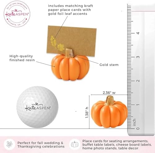 Kate Aspen 12pcs Fall Decor Orange Pumpkin Place Card Holder, Place Settings for Thanksgiving Table Decor, Fall Themed Weddings, Bridal Brunches (Place Cards Included)