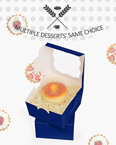 qiqee Dark Blue Bakery Boxes with Window 55pcs 4x4x2.5 Mini Cookie Boxes Macaron Boxes Small Donut Pastry Boxes for Party
