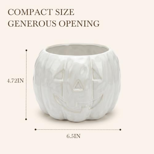 Ceramic Pumpkin Halloween Candy Bowl, 6.5 x 4.7 in, White