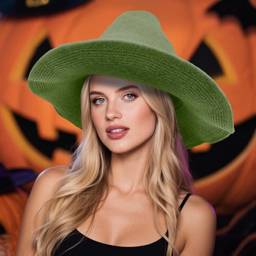 Witch Hat for Women,Wide Brim Foldable Knitted Wool Hats