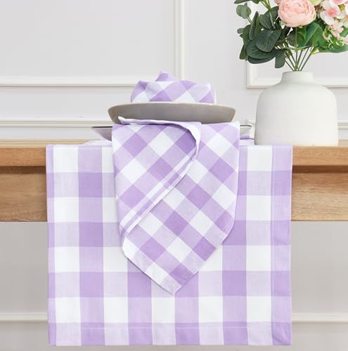 PurpleEssences Plaid Napkins 18x18 Buffalo Plaid - Lavender & White