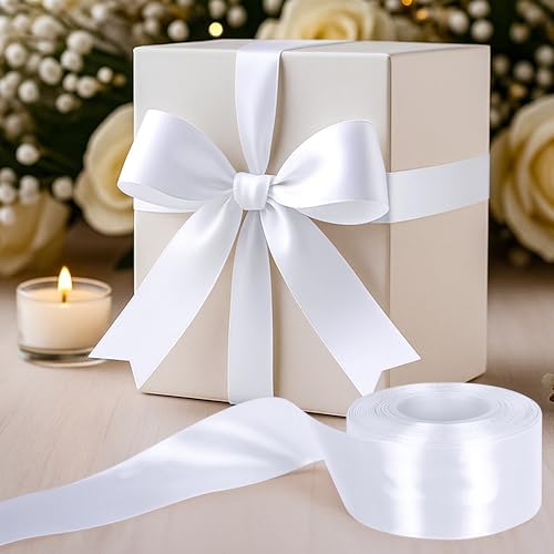 1 1/2 in 30 Yards Polyester White Ribbons for Gift Wrapping Wedding Decor