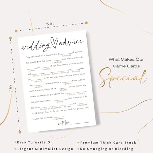 Bridal Shower Game Cards – Wedding Advice for The Bride and Groom, Fun Engagement Party Icebreaker for Guests, 25 Pack Minimalist White Wedding Party Supplies - A06