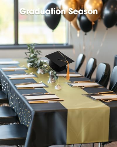 Pureegg Plastic Table Cloth Disposable 54x108 Inch 10 Pack, Black Gold