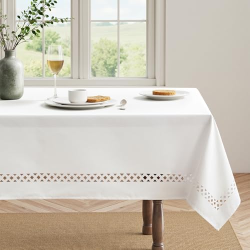 MIULEE White Rectangle Tablecloth with Decorative Cutouts 60x104 inch