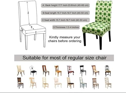 St. Patricks Day Chair Covers for Dining Room Set of 4 St Patricks Day Shamrock Dining Chair Protectors 4 Pcs Stretch Removable Washable Chair Slipcovers 4 Pack for Saint Pa Home and Party Decor