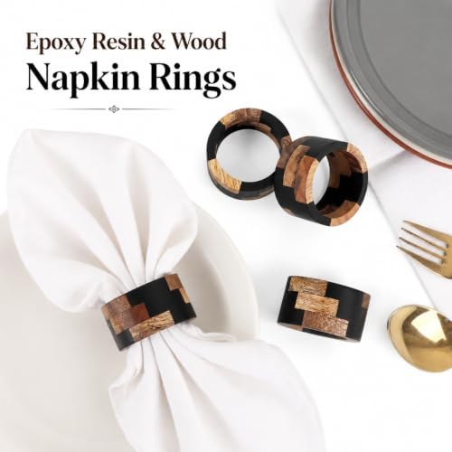 Wooden Napkin Rings - Set of 12 Wood Napkin Holders for Modern Tabletop Decor, Perfect for Weddings, Parties, Special Events & Everyday Dining (Black Natural) - ALPHA Living HOME