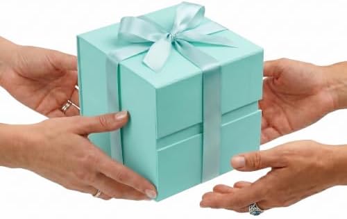 LIFELUM Mint Blue Gift Box for Christmas with Magnetic Lid, 7"x7"x7"