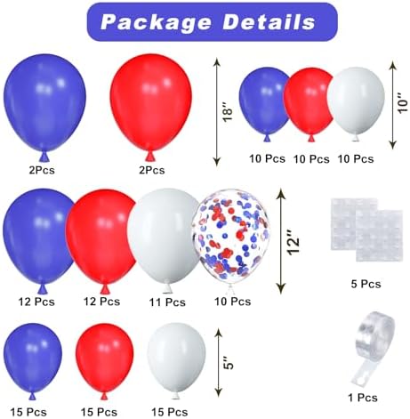Red White and Blue Balloons Arch Kit 124pcs different sizes