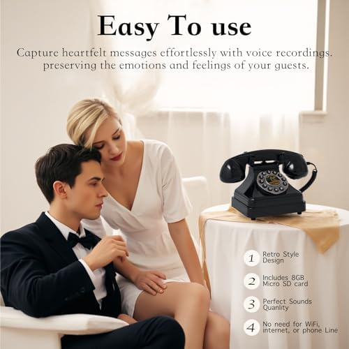 Audio Guest Book Wedding Phone,Audio Guestbook Phone Vintage Style Audio Message Voicemail for Graduation Retirement Party Birthdays Baby Shower Special Occasions (Black)