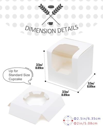 qiqee White Auto-pop up Cupcake Boxes Individual Cupcake 3.5x 3.5x 3.5inch 200pcs Single Cupcake Boxes
