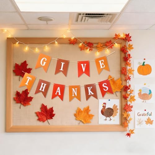 Thanksgiving Classroom Tree Bulletin Board Set Fall DIY 3D Kraft Craft Cardboard Tree with Simulated Maple Leaves Thanks Giving Banner Wall Decor for Autumn Rustic School Elementary Teacher Chalkboard