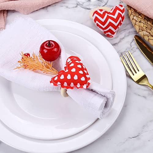 Red Love Napkin Rings Set of 12, Heart Cloth Napkin Rings Holder with Wooden Buckles for Valentine's Day, Mother's Day, Wedding, Anniversary Dinners, Parties Table Decoration