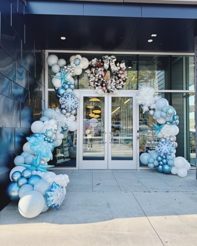 Blue and Silver Balloons Arch Kit, 124pcs Blue White Silver Latex Balloons