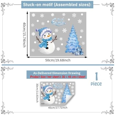 Winter Snowflake Window Clings Merry Christmas Window Stickers Double Sided Cute Snowman Window Decals Reusable Christmas Tree Glass Display Decoration for Home Office Classroom Party