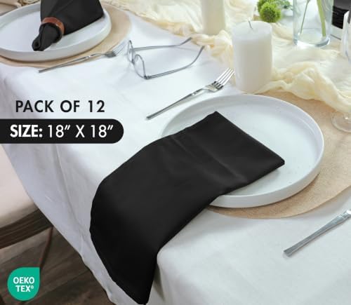 Ruvanti Cloth Napkins Set of 12, Cotton Enrich 18”x18” - Black