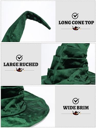 Ultrafun Women's Large Ruched Witch Hat Halloween Black Witch Wizard Hat Costume Accessory Adult