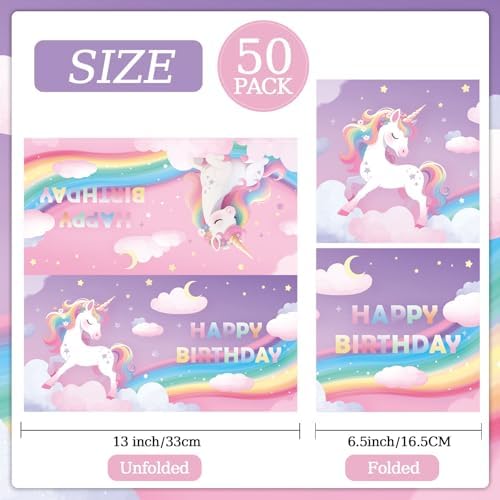 50 Pcs Unicorn Paper Napkins 6.5 x 6.5 Inches, Rainbow Birthday Theme Disposable Luncheon Dinner Party Napkins Cocktail Napkin for Unicorn Birthday Party Decorations (Unicorn)