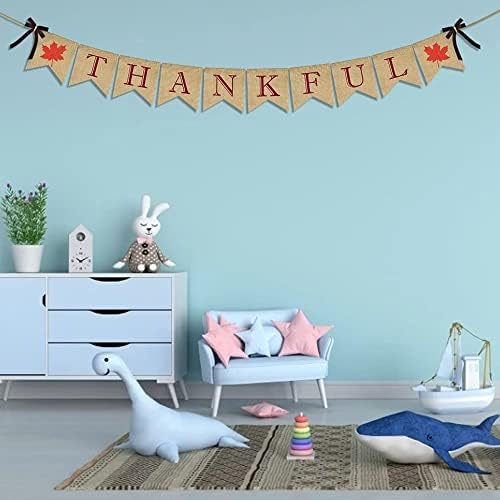 ERKOON Thankful Burlap Banner, Thankful Burlap Wall Banner, Thanksgiving Decor for Harvest Time Thanksgiving Party Decorations