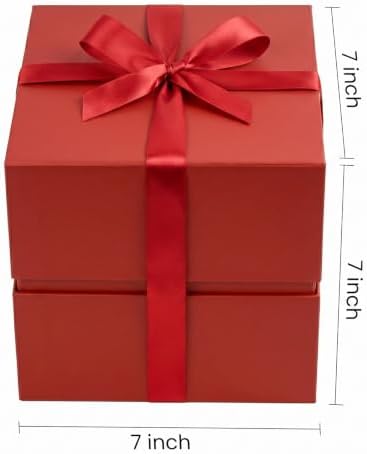 LIFELUM Red Gift Box for Christmas with Magnetic Lid, 7"x7"x7"