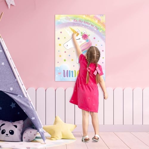 WERNNSAI Pin the Horn on the Unicorn Game Unicorn Birthday Decorations